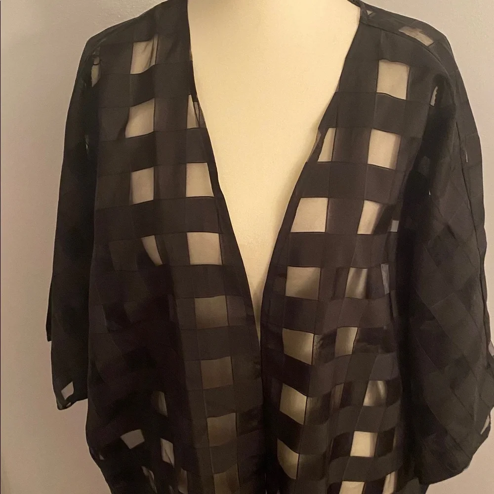 Anne Klein NWT size small/med black open front semi sheer jacket - Picture 2 of 9
